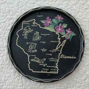 Wisconsin Souvenir Tray with Purple Flowers